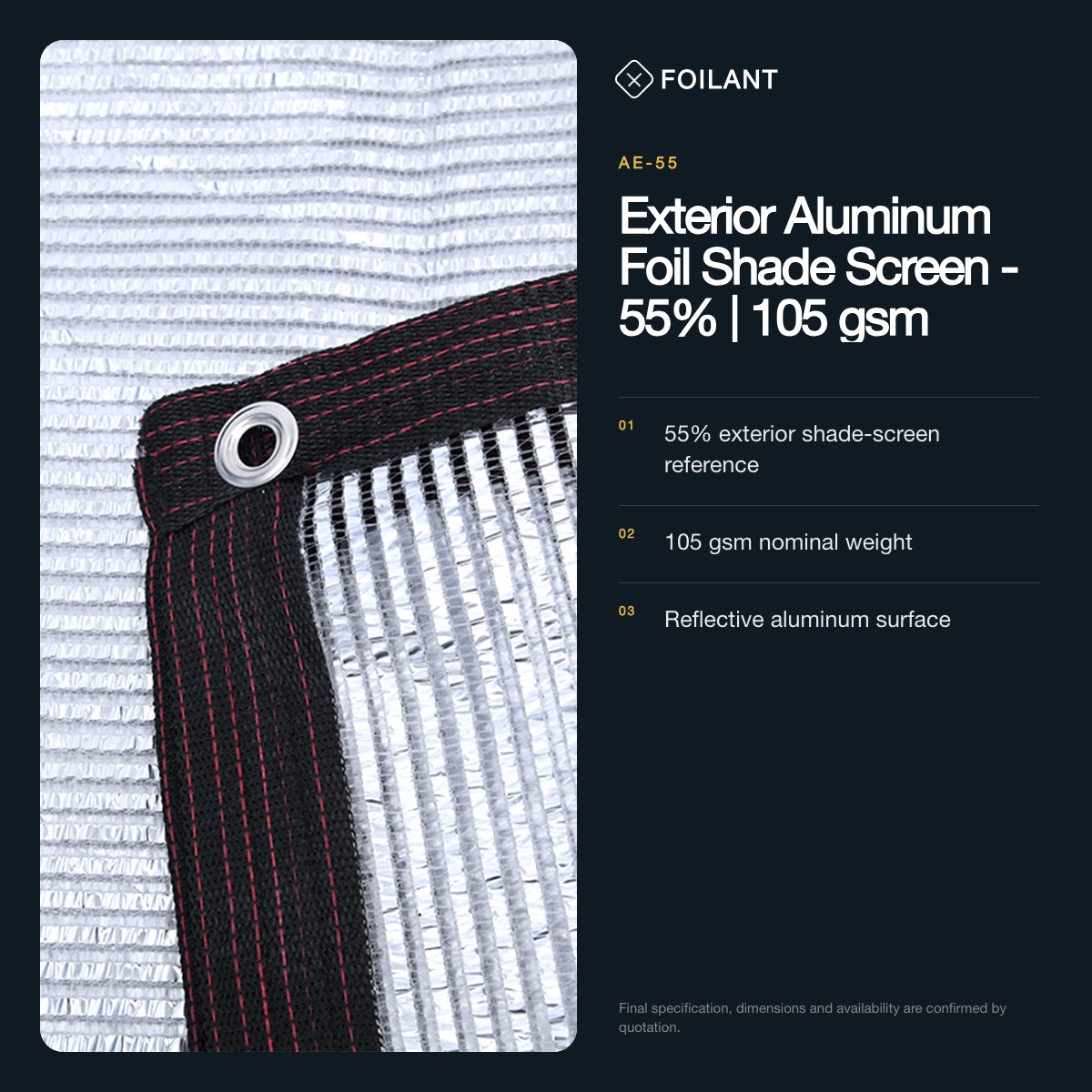 Exterior Aluminum Foil Shade Screen - 55% | 105 gsm view 2