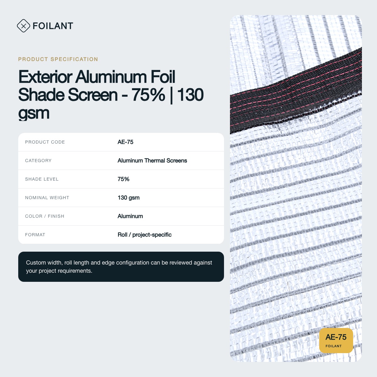 Exterior Aluminum Foil Shade Screen - 75% | 130 gsm view 3