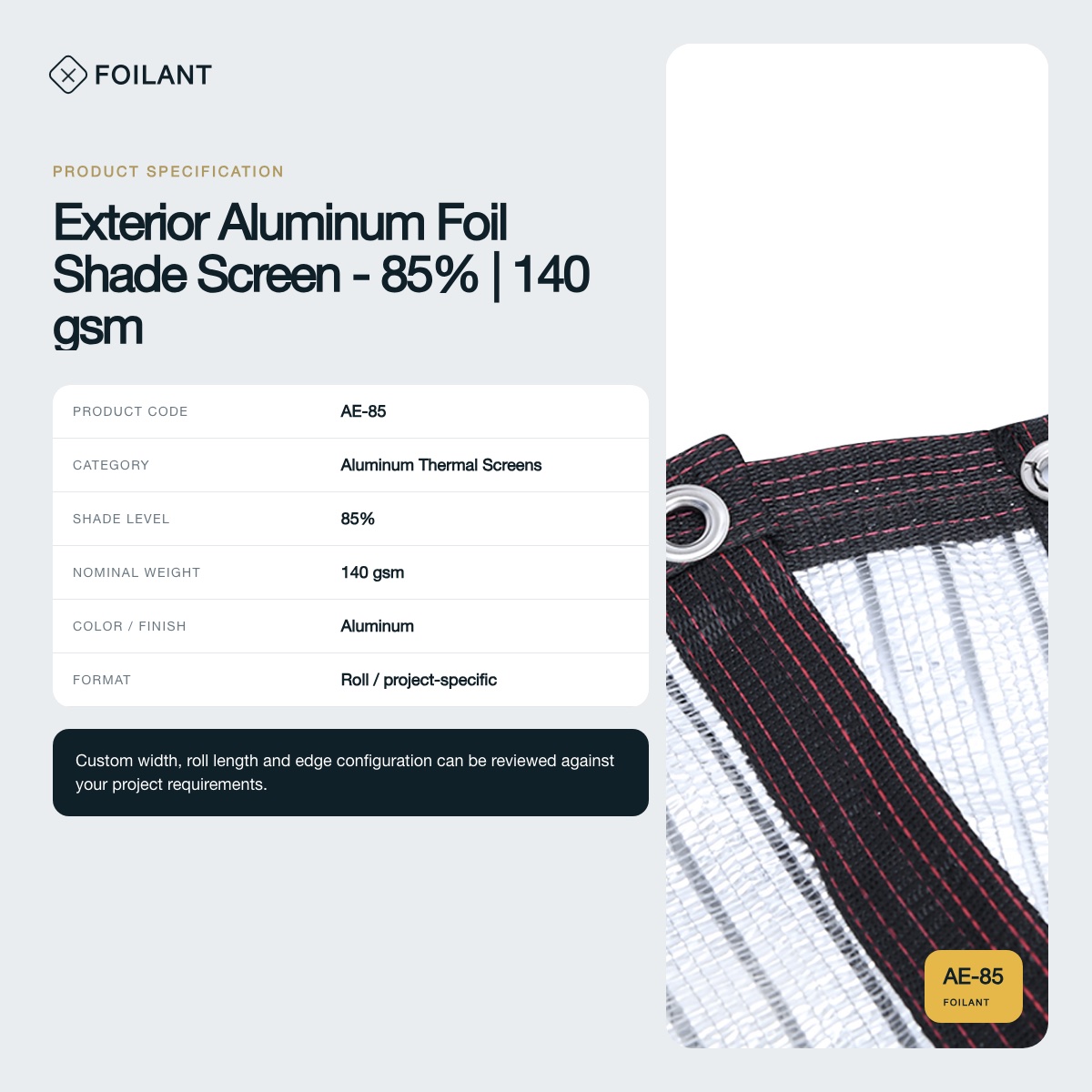 Exterior Aluminum Foil Shade Screen - 85% | 140 gsm view 3