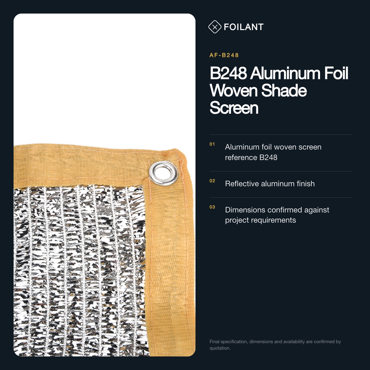B248 Aluminum Foil Woven Shade Screen view 2
