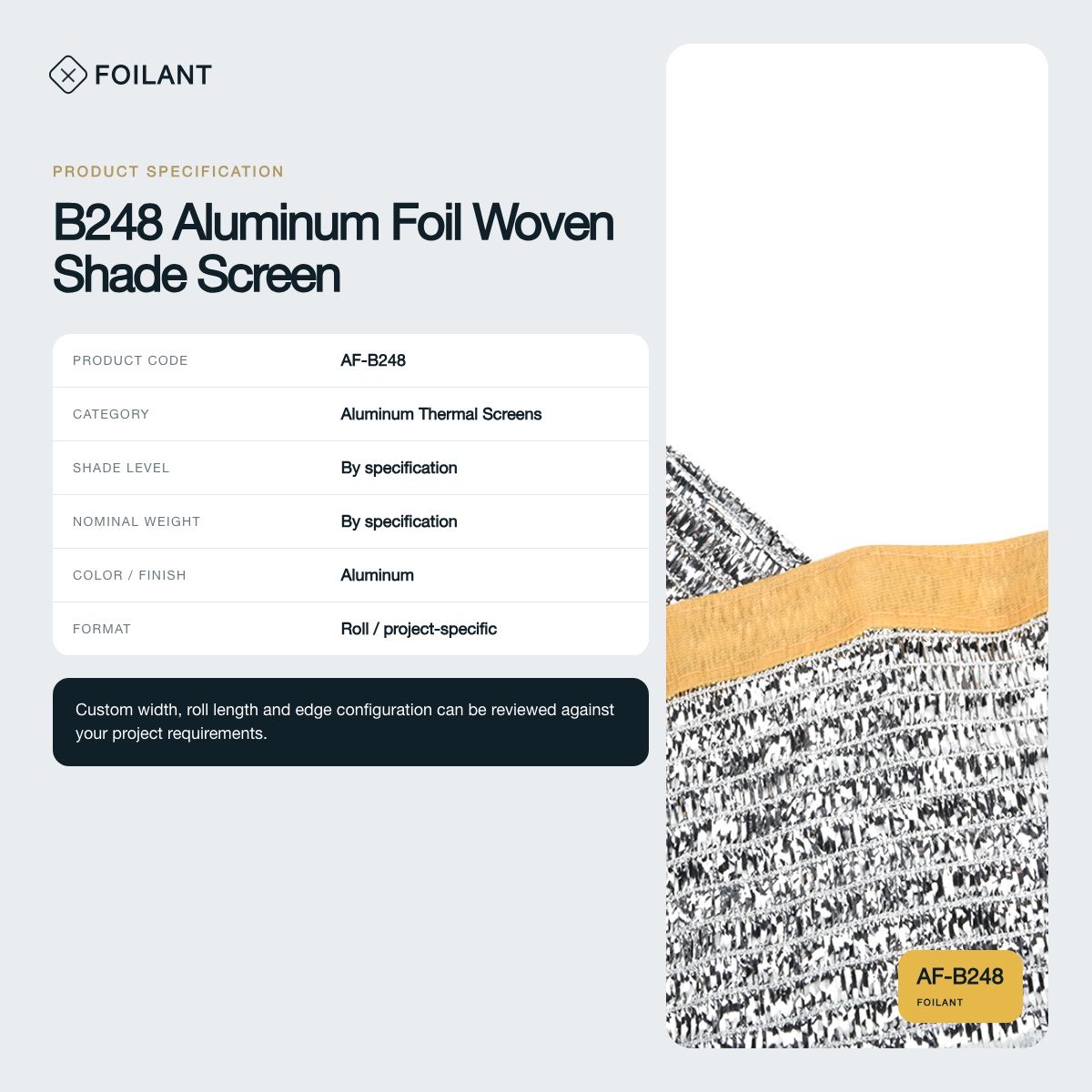 B248 Aluminum Foil Woven Shade Screen view 3
