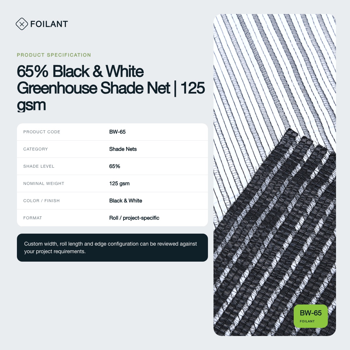65% Black & White Greenhouse Shade Net | 125 gsm view 3