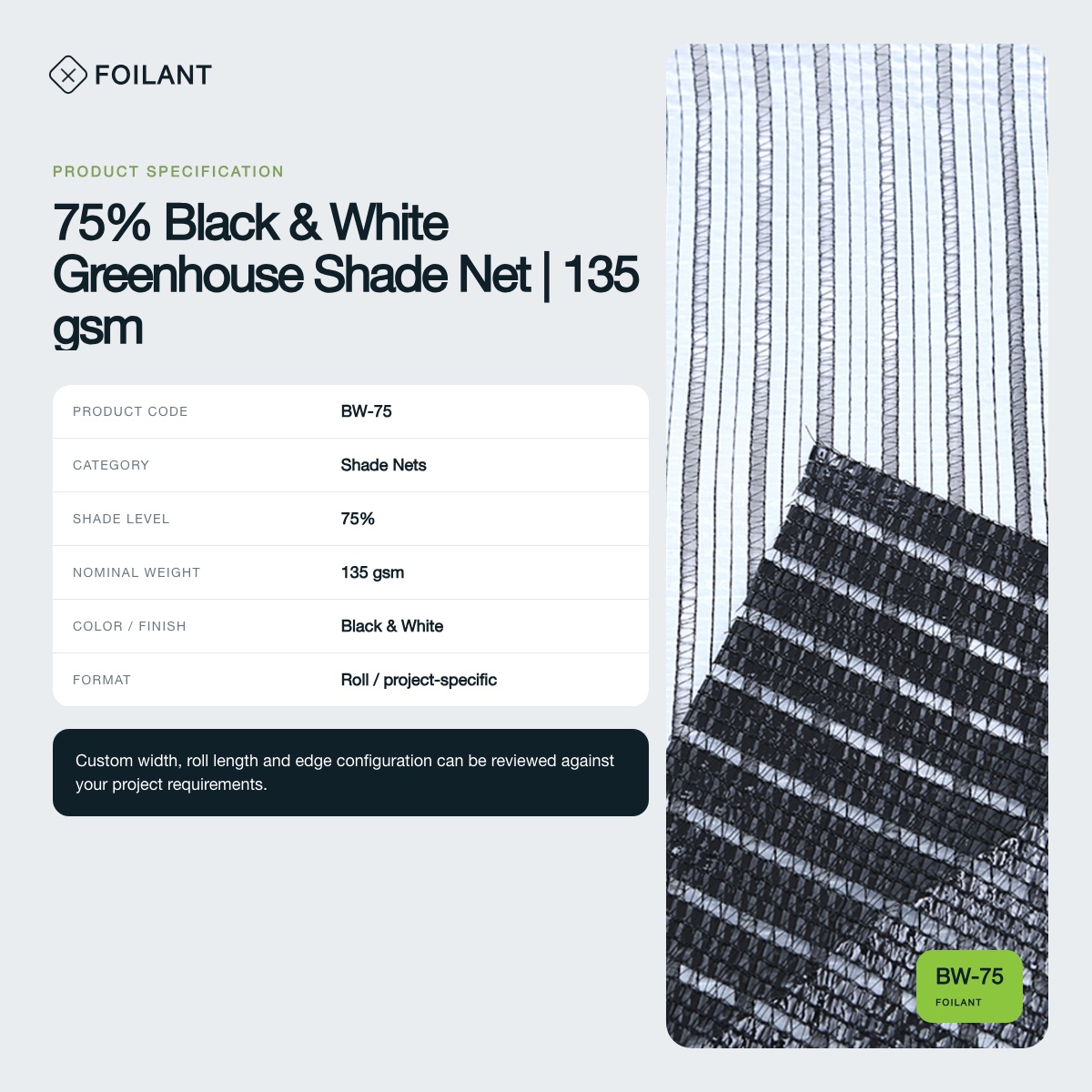 75% Black & White Greenhouse Shade Net | 135 gsm view 3