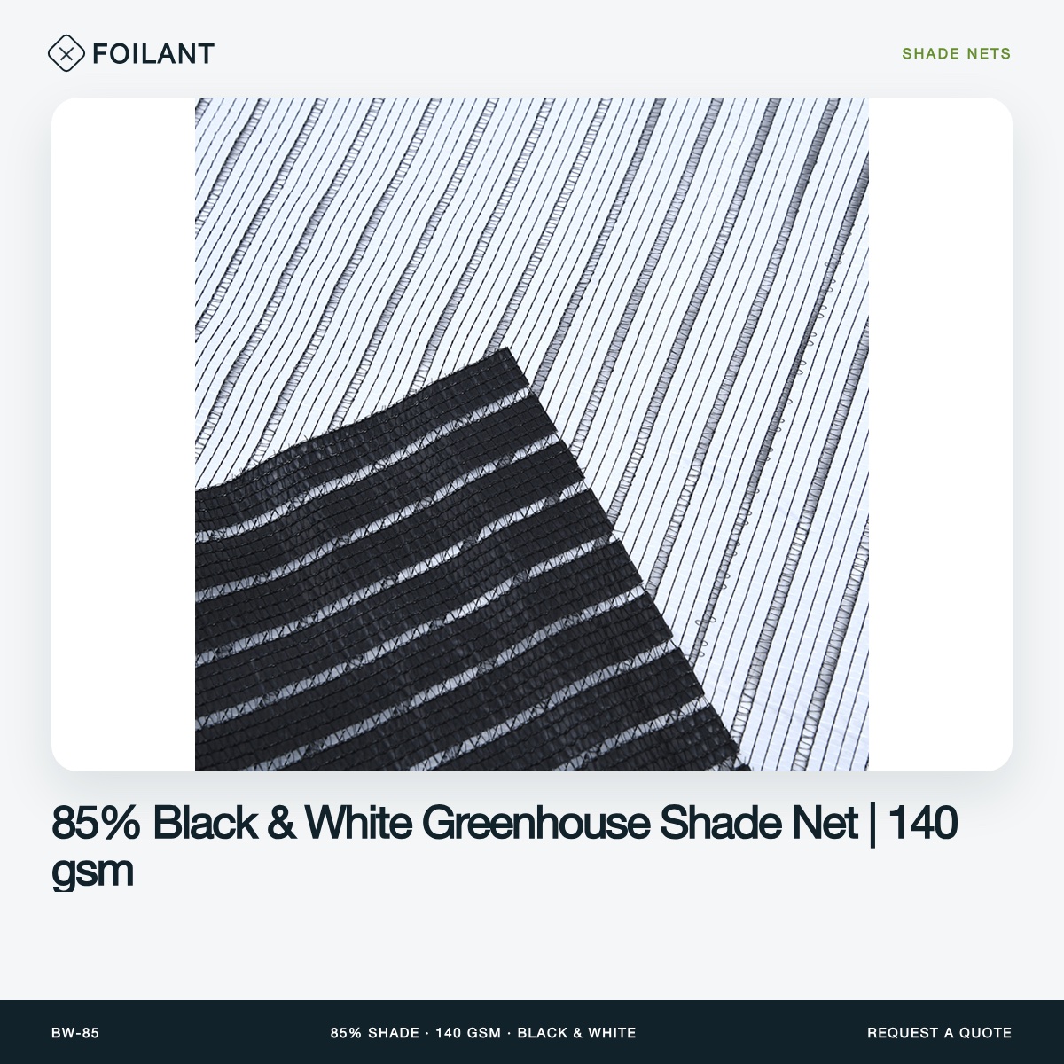 85% Black & White Greenhouse Shade Net | 140 gsm