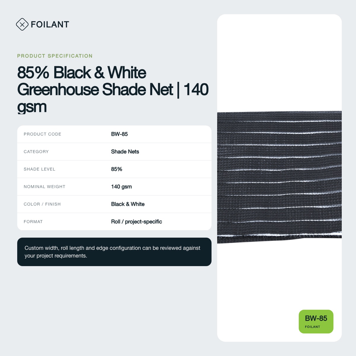 85% Black & White Greenhouse Shade Net | 140 gsm view 3