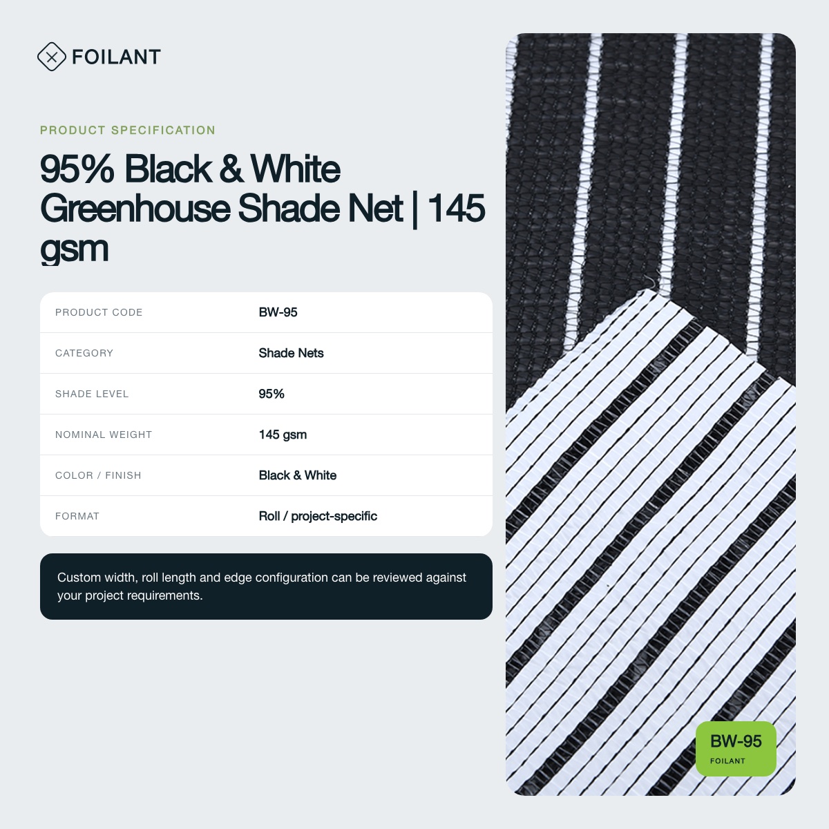 95% Black & White Greenhouse Shade Net | 145 gsm view 3