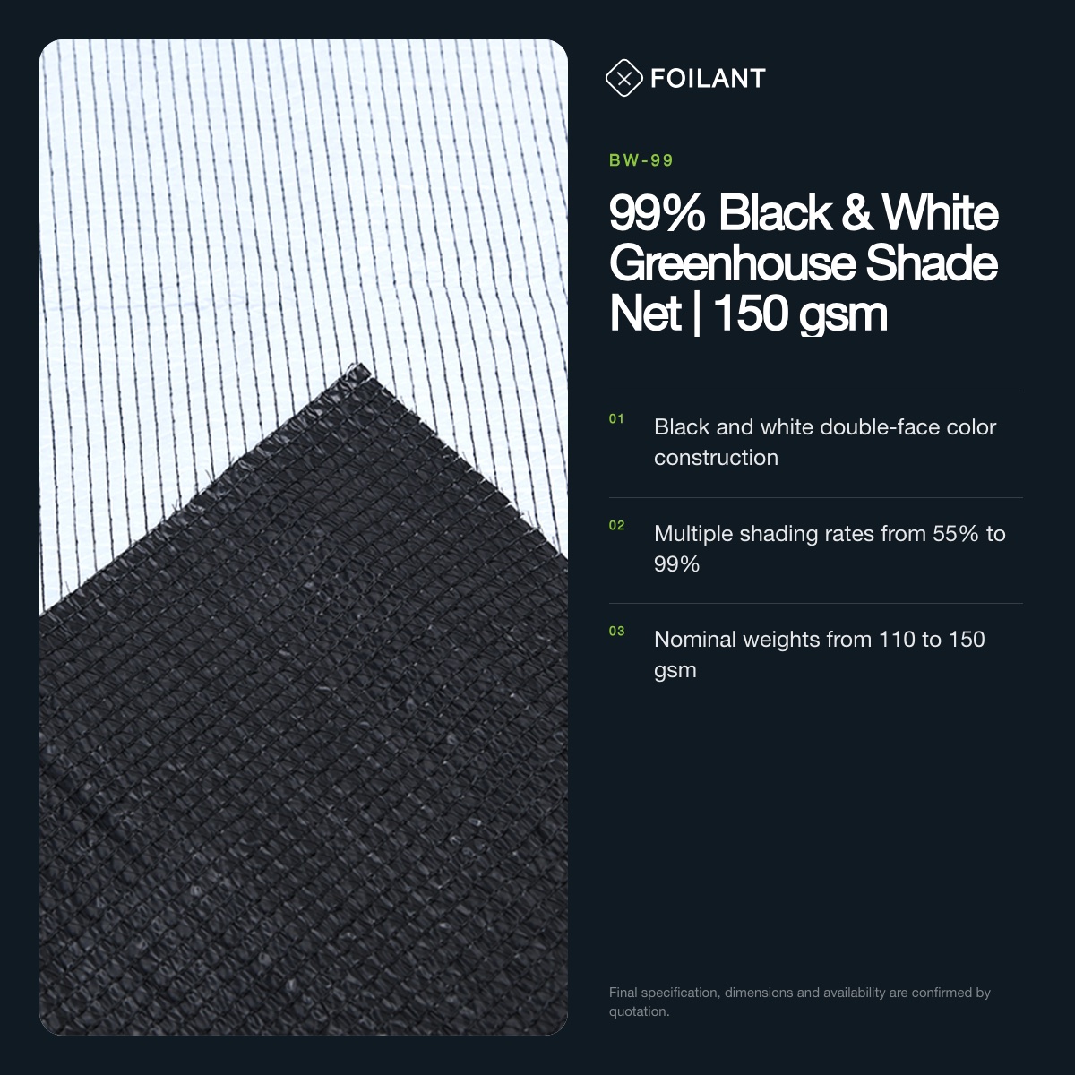 99% Black & White Greenhouse Shade Net | 150 gsm view 2