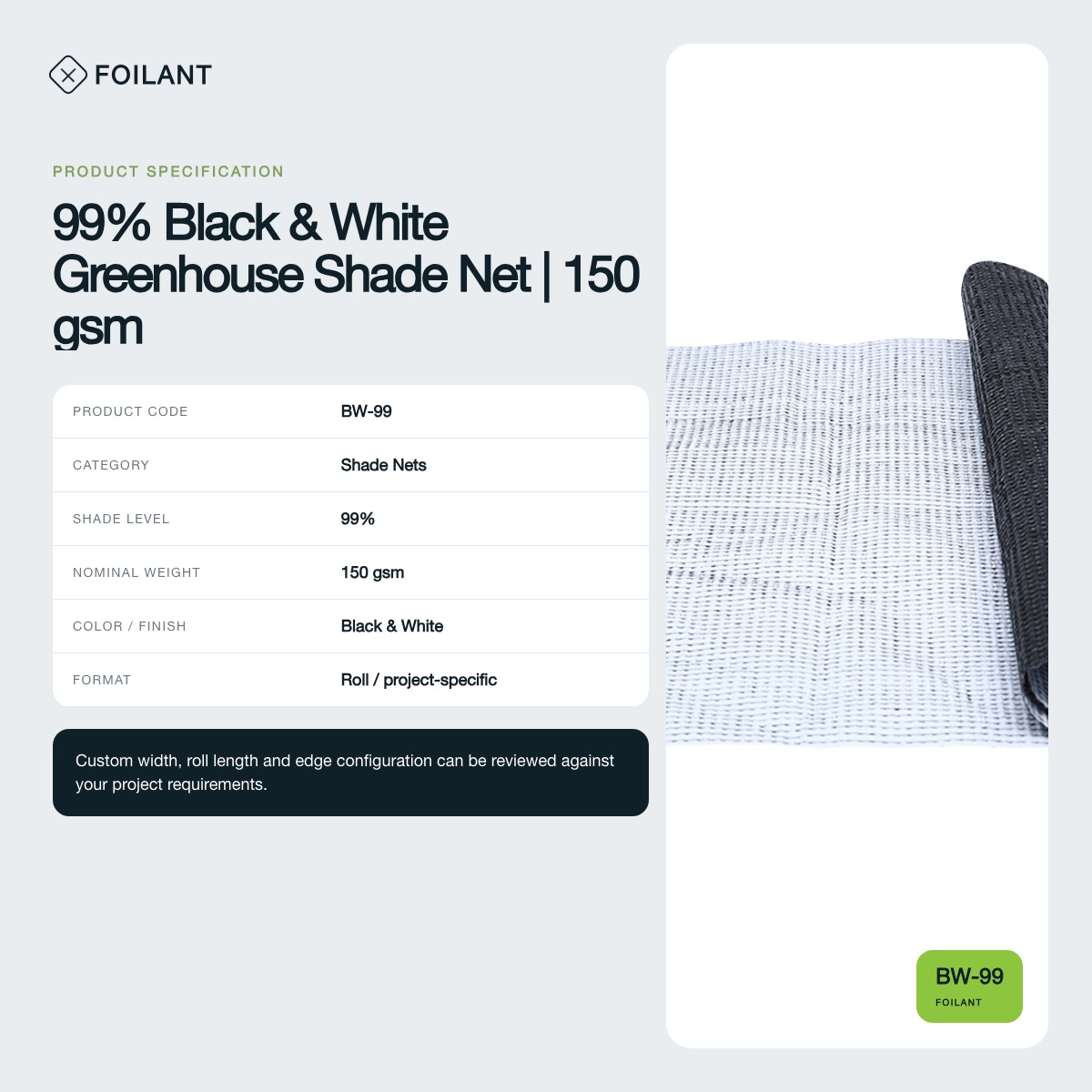 99% Black & White Greenhouse Shade Net | 150 gsm view 3