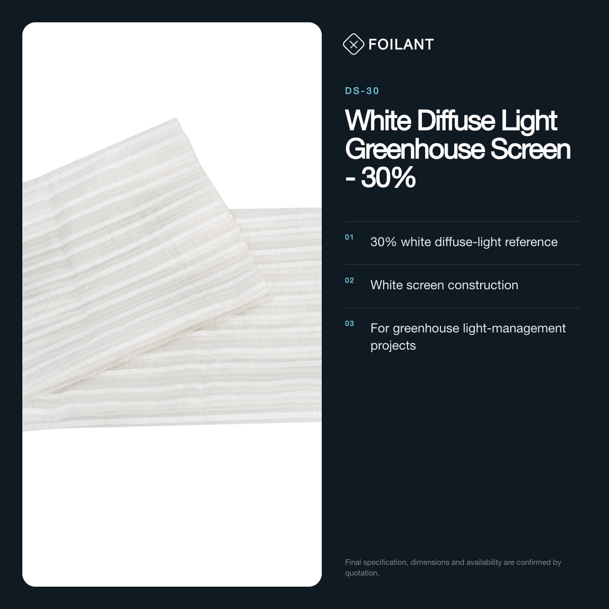 White Diffuse Light Greenhouse Screen - 30% view 2