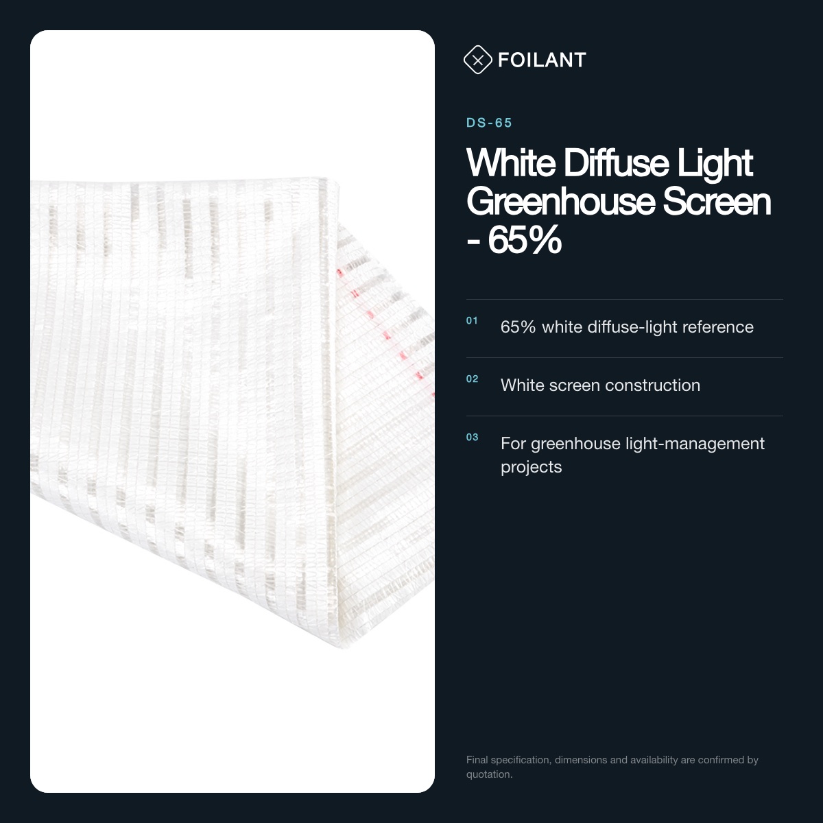 White Diffuse Light Greenhouse Screen - 65% view 2